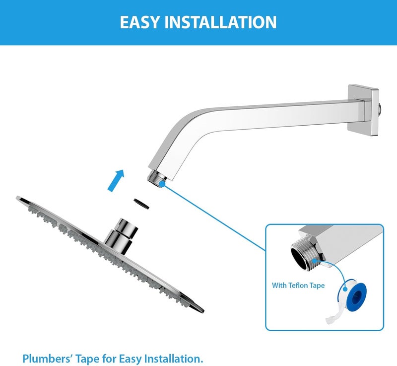 Lordear 10 Inch Shower Arm Extension, Rain Shower Head Extension Arm With Flange Square Stainless Steel Rain Shower Arm Wall Mounted,Chrome Finish - Image 4